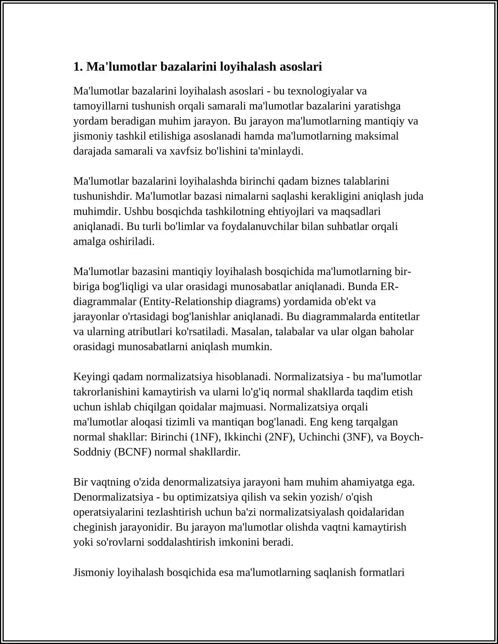 MUSTAQIL ISH Mavzu: BERILGANLAR BAZASINI KONSEPTUAL LOYIHALASH 3