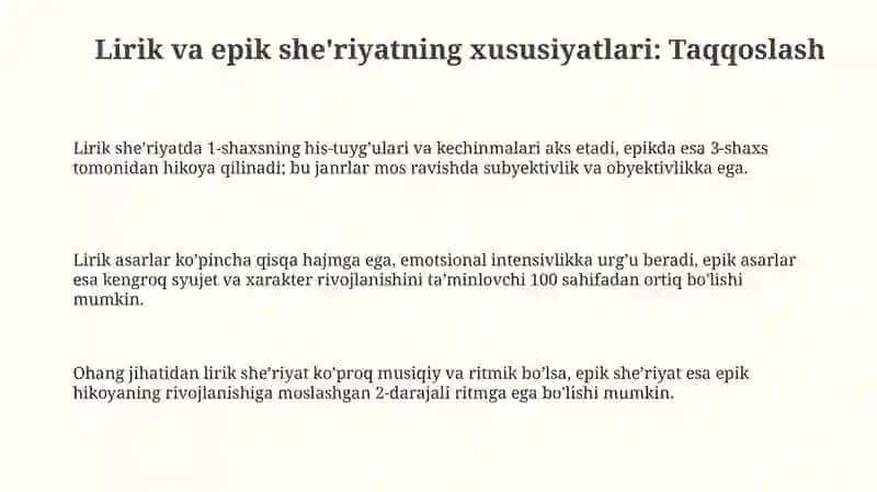 Lirik va liro-epik asarlar tahlili(sheʼriy ertak,masal misolida) 3