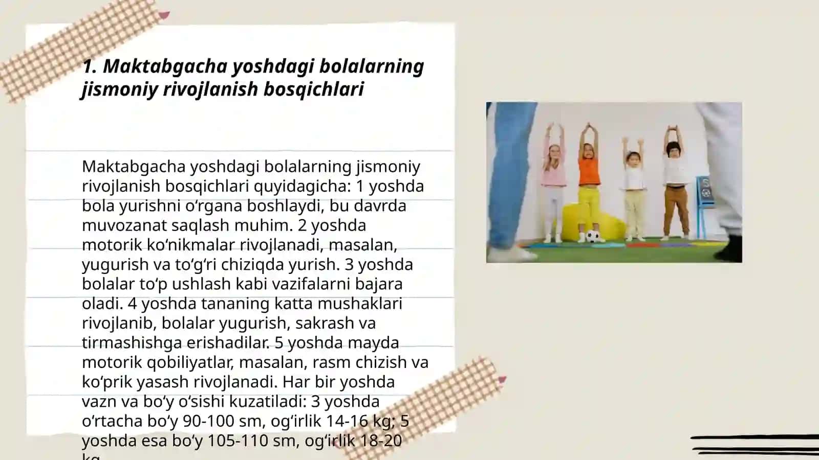 Maktabgacha 3-7 yoshdagi bolalarning rivojlanishining o'ziga xos xususiyatlari va jismoniy rivojlanish xaritasi 3
