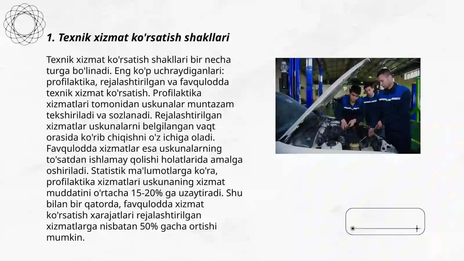 Texnik xizmatni tashkil qilish shakl va usullari 3