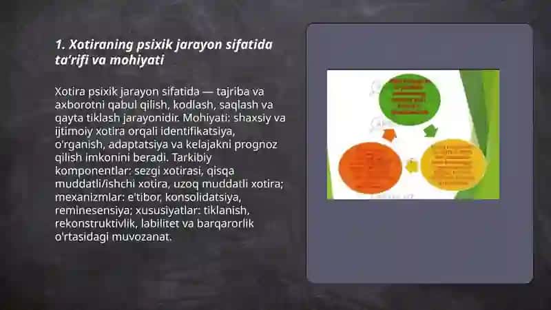 Xotiraning psixik jarayon sifatida o'rganilishi 3