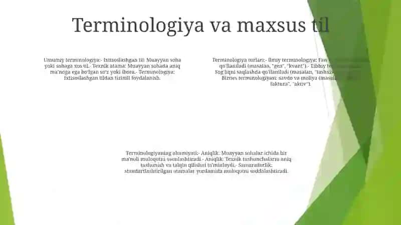 Tilning Turli Soha. Va Fanlarda Ishlatilishi. Terminologik LugʻAtlar 3