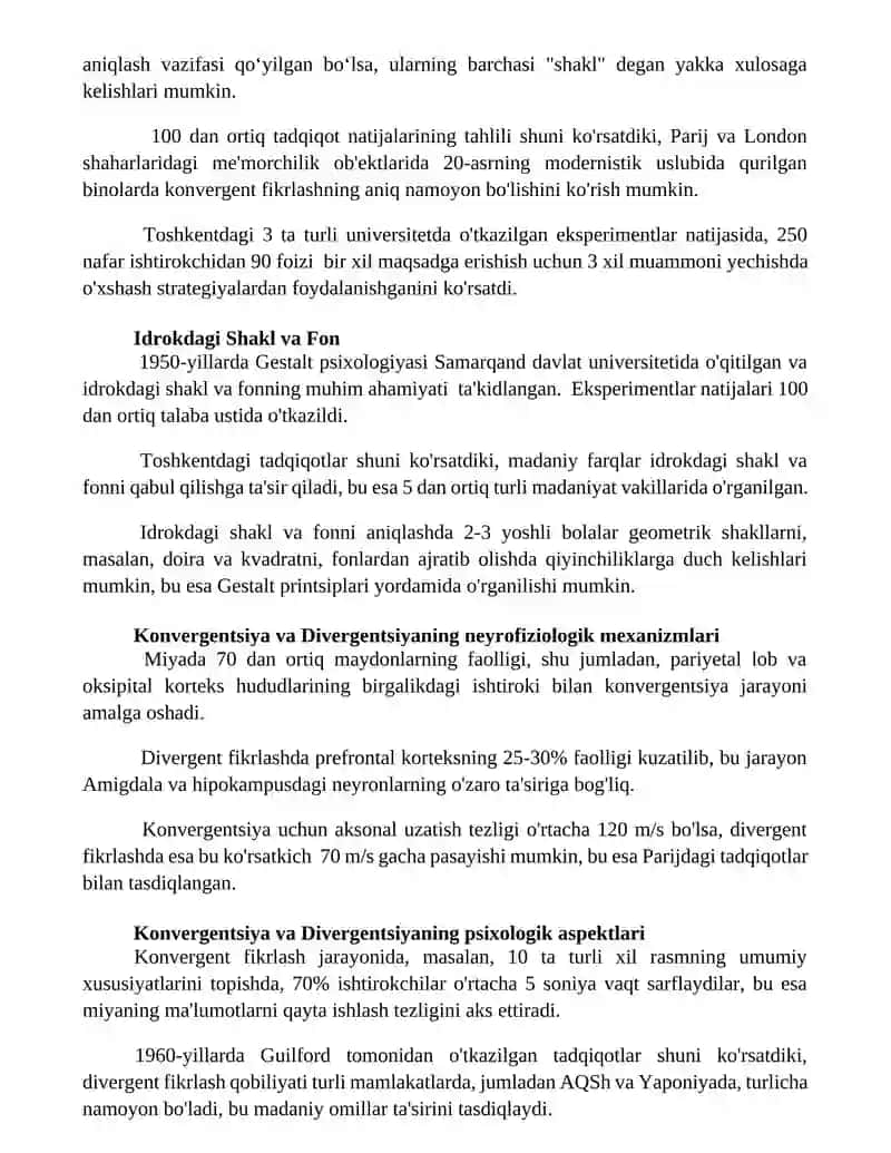 Idrok etishda figura va fon. Konvergensiya va divergensiya. 3