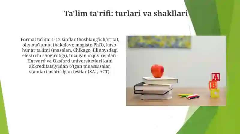 Ta'lim turlari shakllari va shakllari tavsifi 3