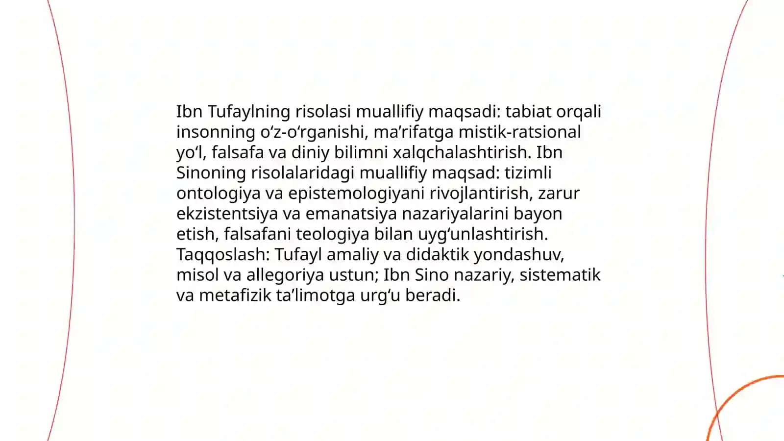 Ibn Tufayl va Ibn Sinoning "Xay ibn Yakson oʻgʻli" risolalarida muallifiy maqsadlarni qiyosiy tahlil qilish 3