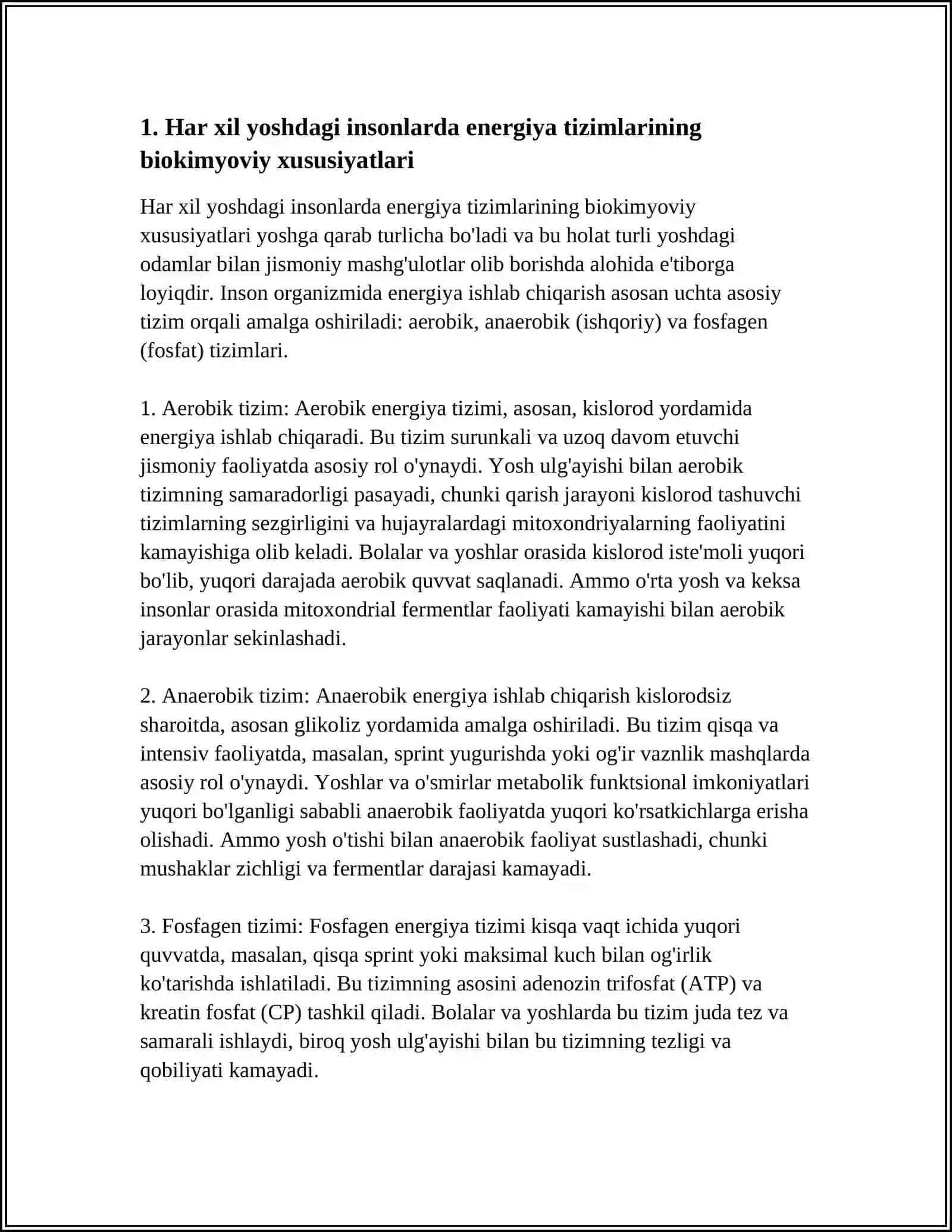 HAR XIL YOSHDAGI INSONLAR BILAN JISMONIY MASHGʻULOT USULLARINING BIOKIMYOVIY ASOSLARI 3