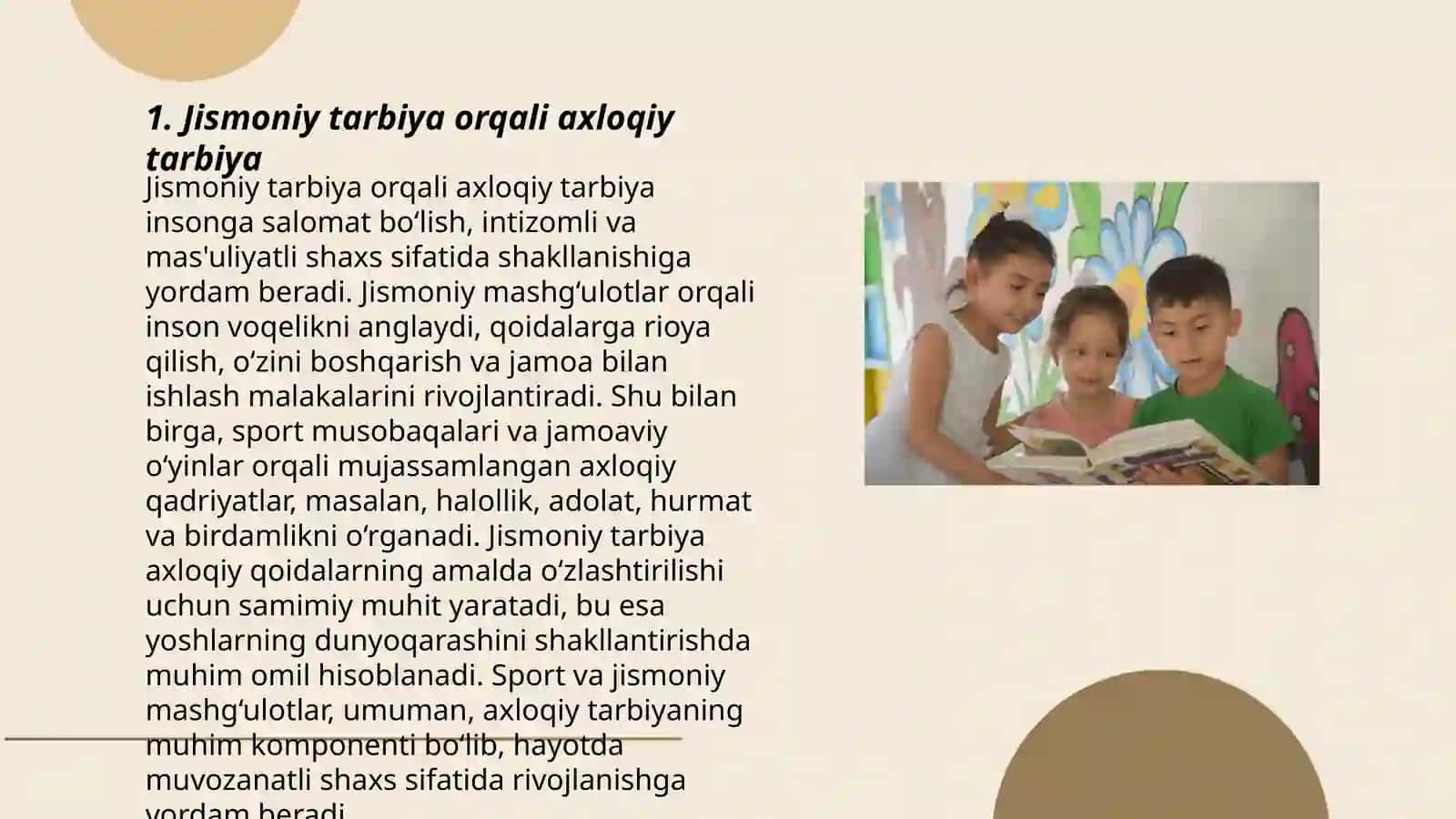 Jismoniy tarbiya jarayonida bolalarni tarbiyalash va o'qitishning birligi 3