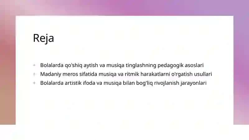 Bolalarni ashula aytish, musiqa tinglash va musiqaviy ritmik harakatlarni o'rgatish 3