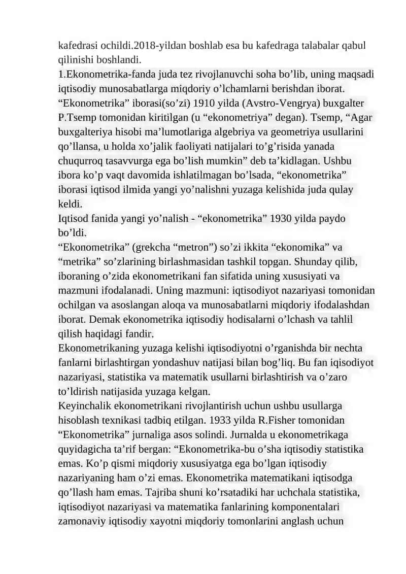 Ekonometrika fanining kelib chiqish tarixi va rivojlanish bosqichlari 3
