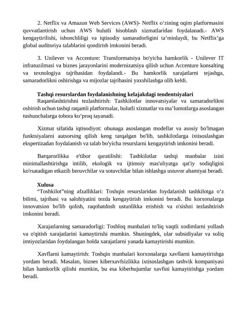 Tashkilot Uchun Tashqi Resurslardan Foydalanish 3