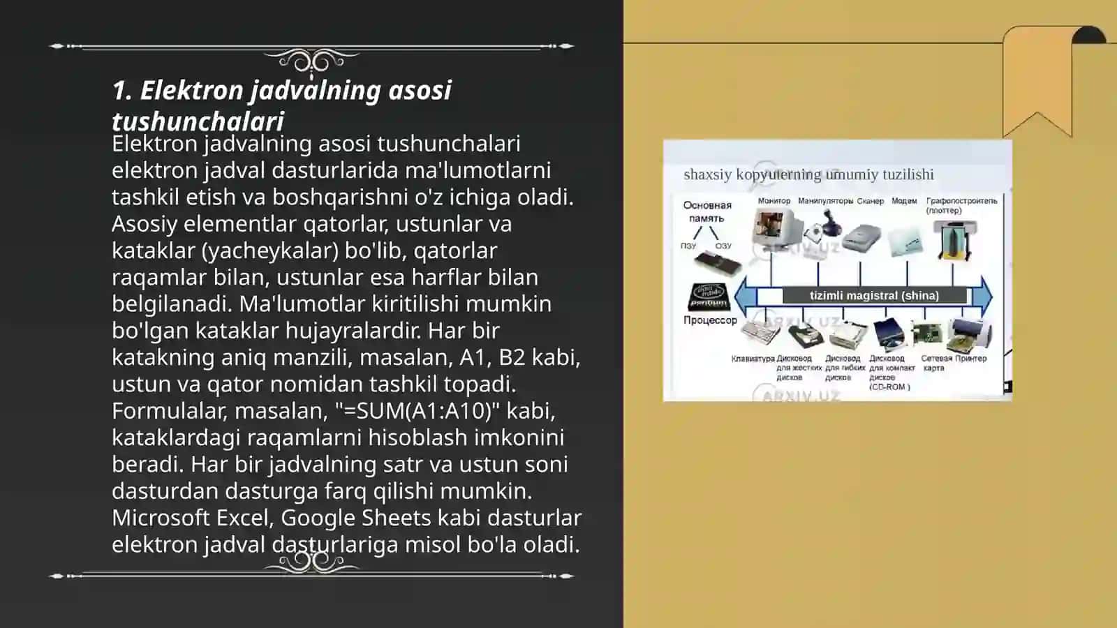 Elektron jadvalning imkoniyatlari va vazifalari 3
