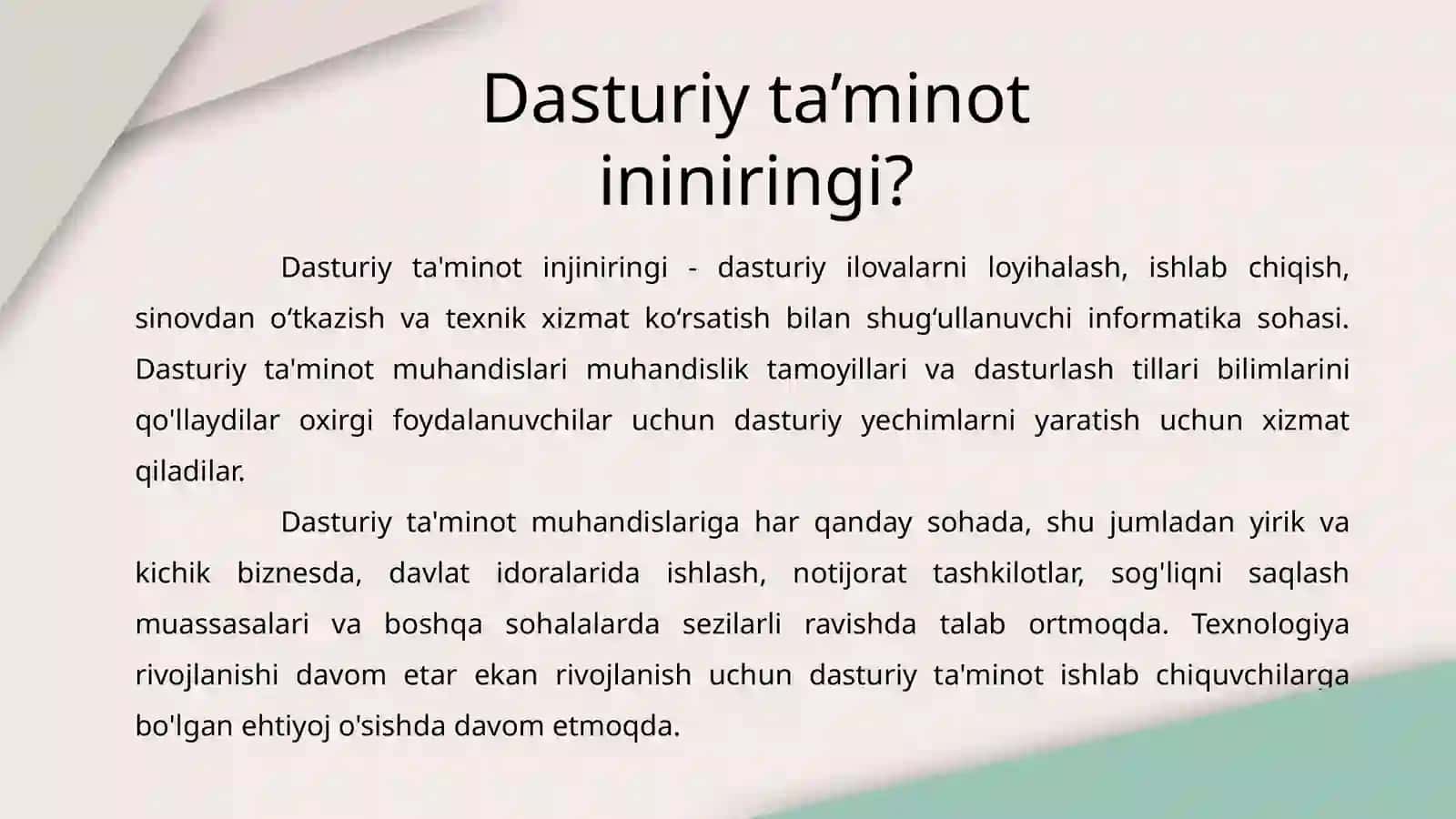 Dasturiy ta’minot va dasturiy ta’minot injiniringi 3
