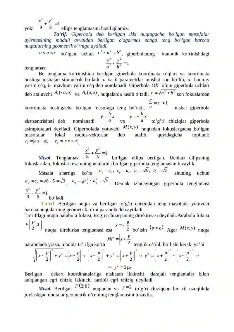 TEKISLIKDA IKKINCHI TARTIBLI EGRI CHIZIQLAR 3