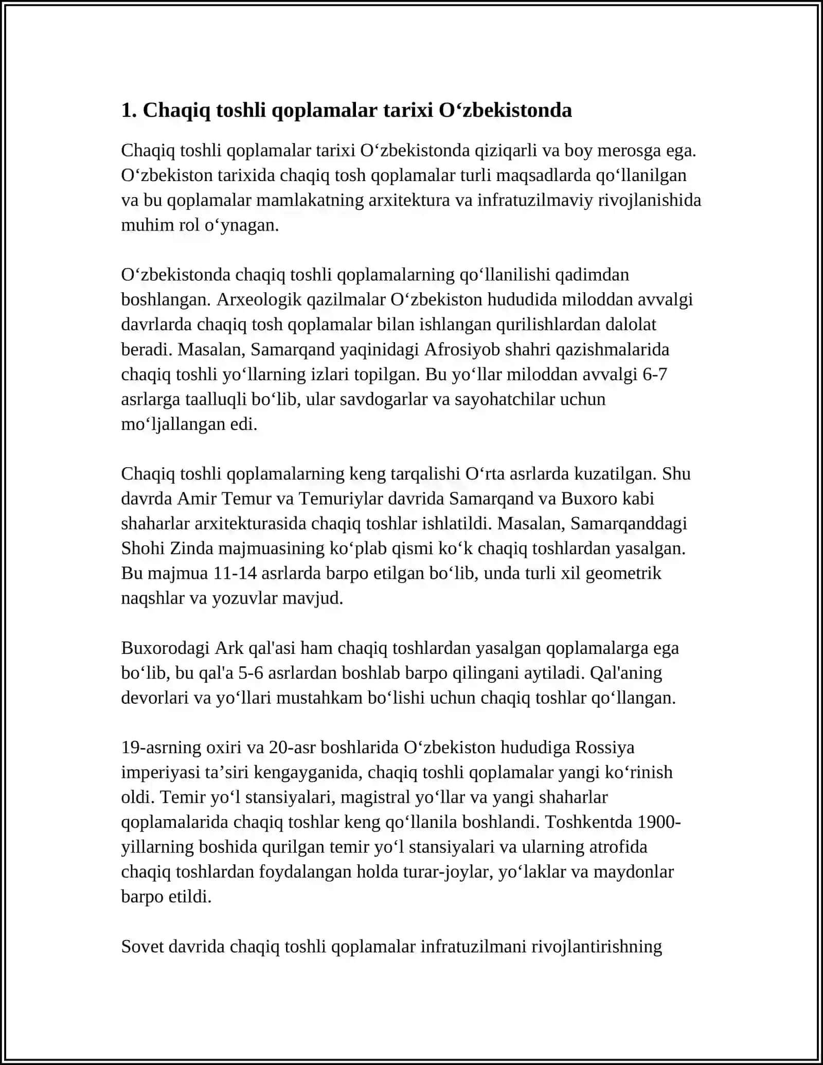 OʻZBEKISTONDA CHAQIQ TOSHLI QOPLAMALAR KONSTRUKSIYALARINING RIVOJLANISHI 3