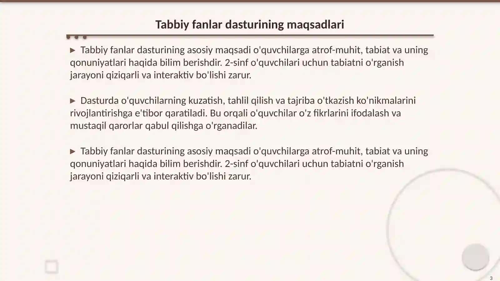 2- sinf Tabbiy fanlar dasturi va darsligini oʻrganish darsi 3