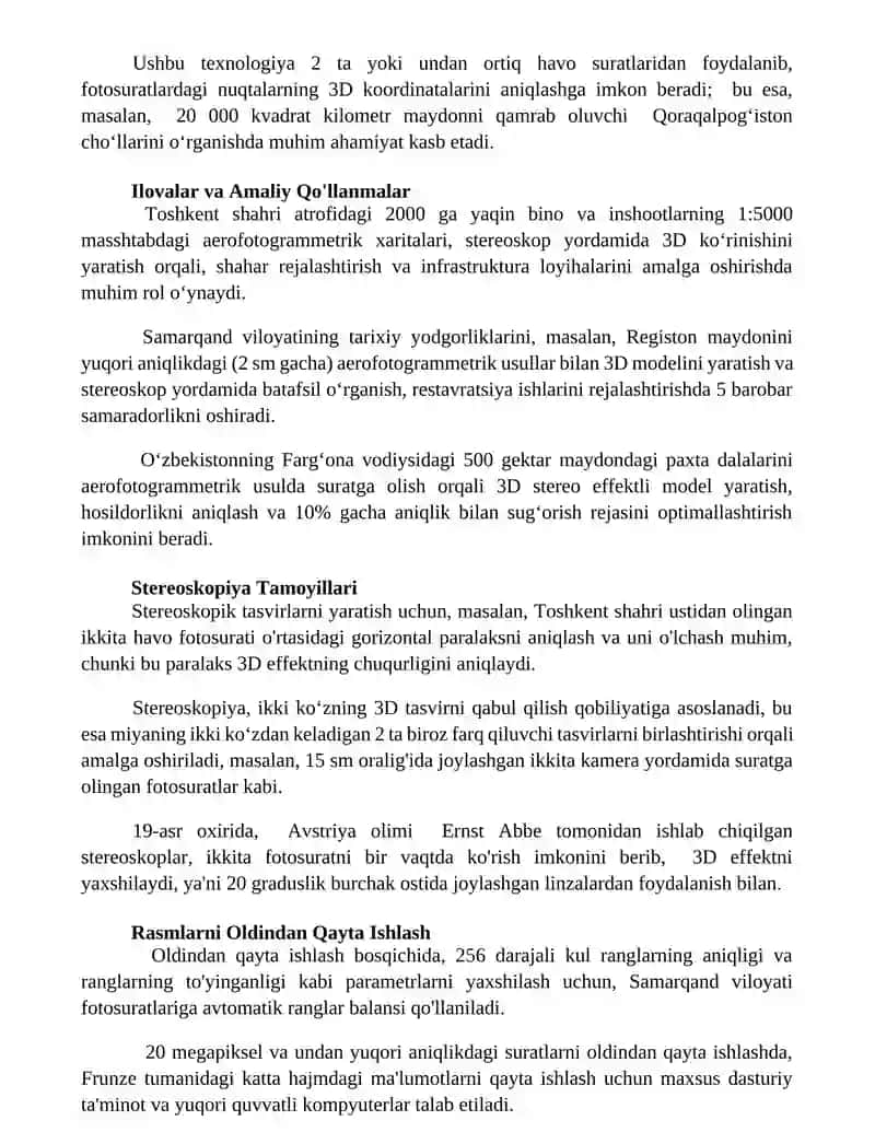 Aerofotosuratni grafik transformatsiyalash Stereoskop bilan stereoeffekt hosil qilish 3
