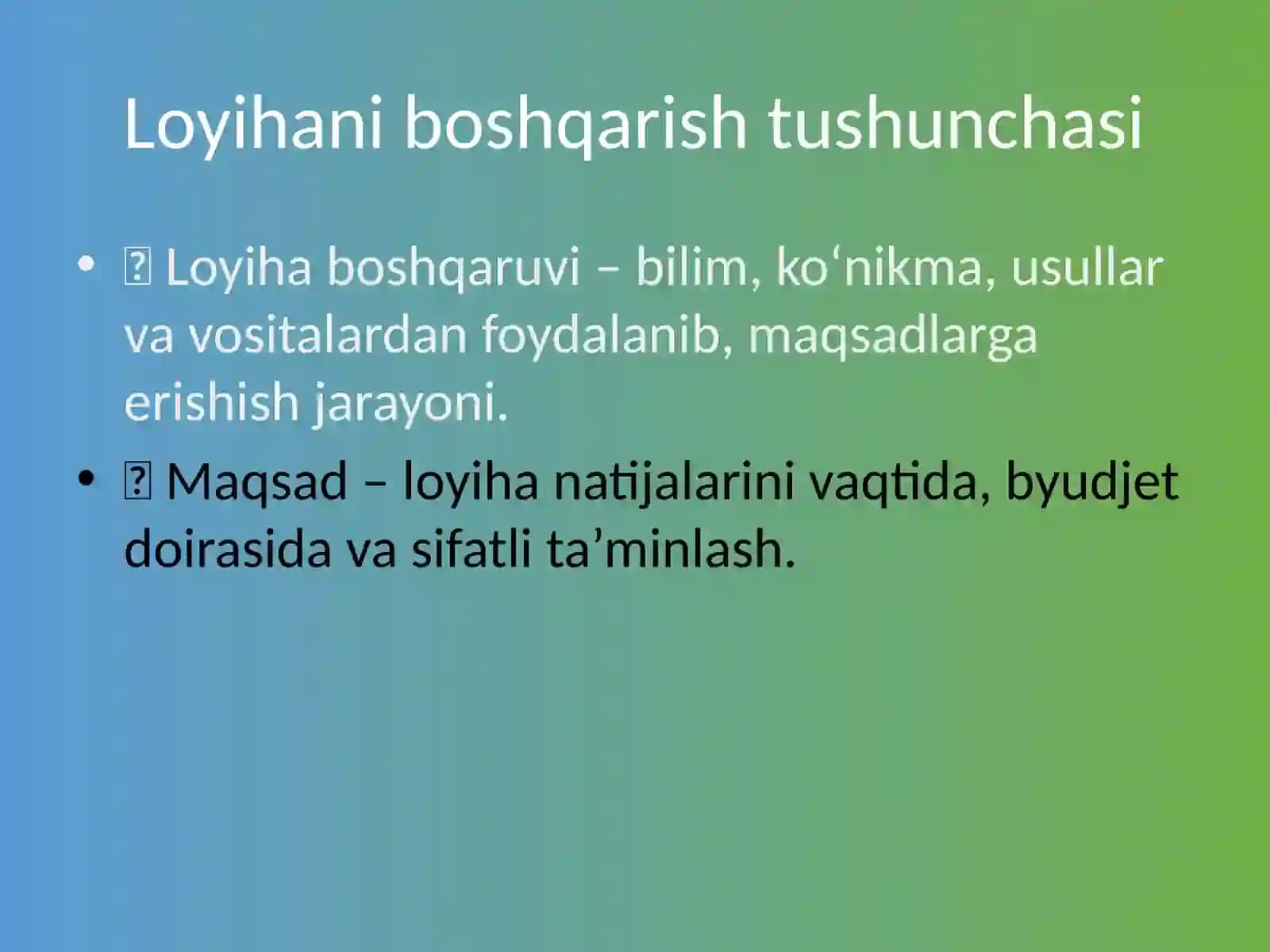 Loyihani boshqarish tushunchasi va funksional menejmentning o‘zaro bog‘liqligi 3