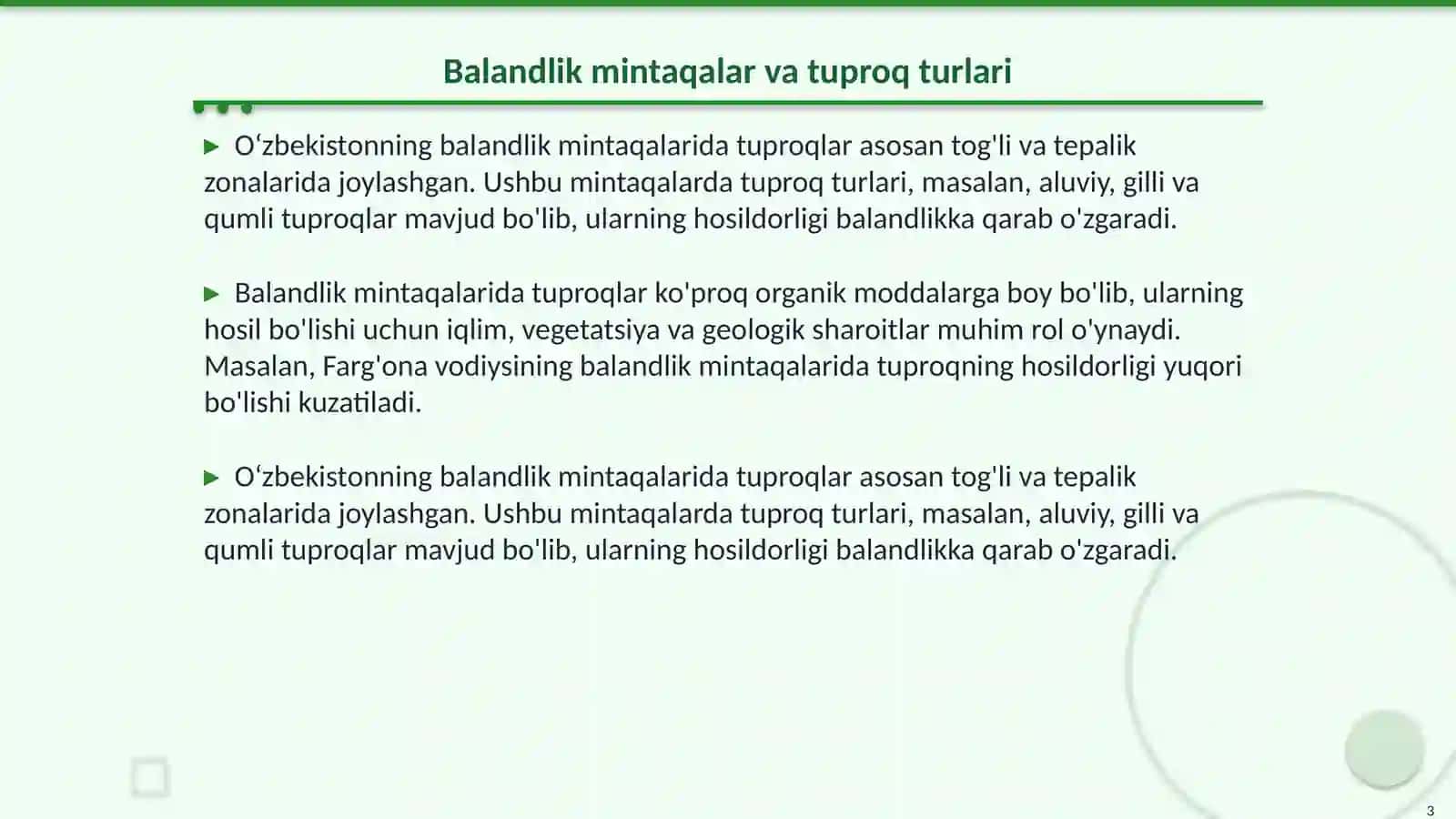 Oʻzbekistonning balandlik mintaqasi tuproqlari joylashuvi geografiyasi 3