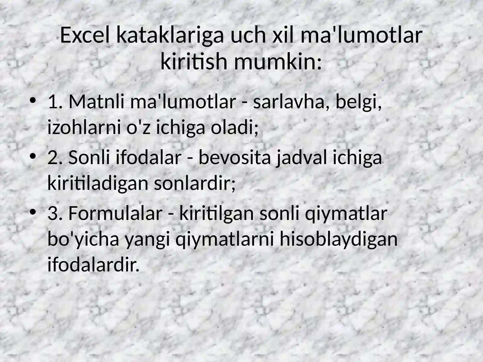 Excelda matnli funksiyalar bilan ishlash 3