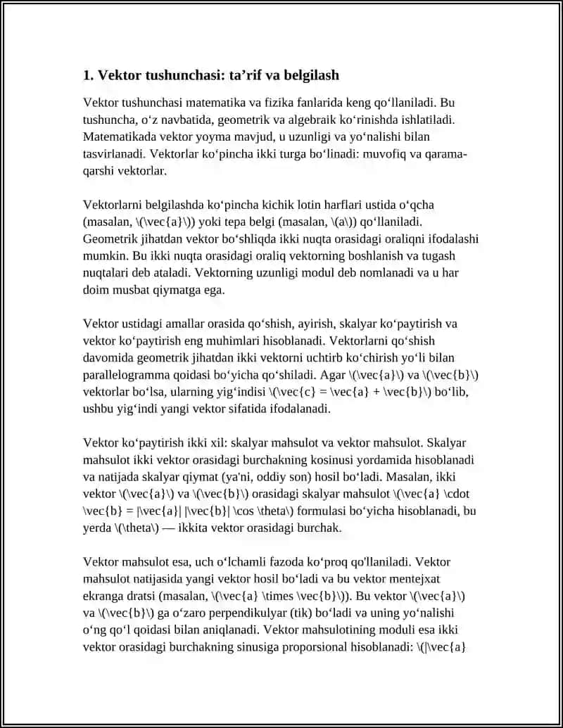 VEKTOR MAVZUSINI OʻRGANISH ULAR USTIDA AMALLARGA DOI MISOLLAR VA MASALLAR YECHISH 3