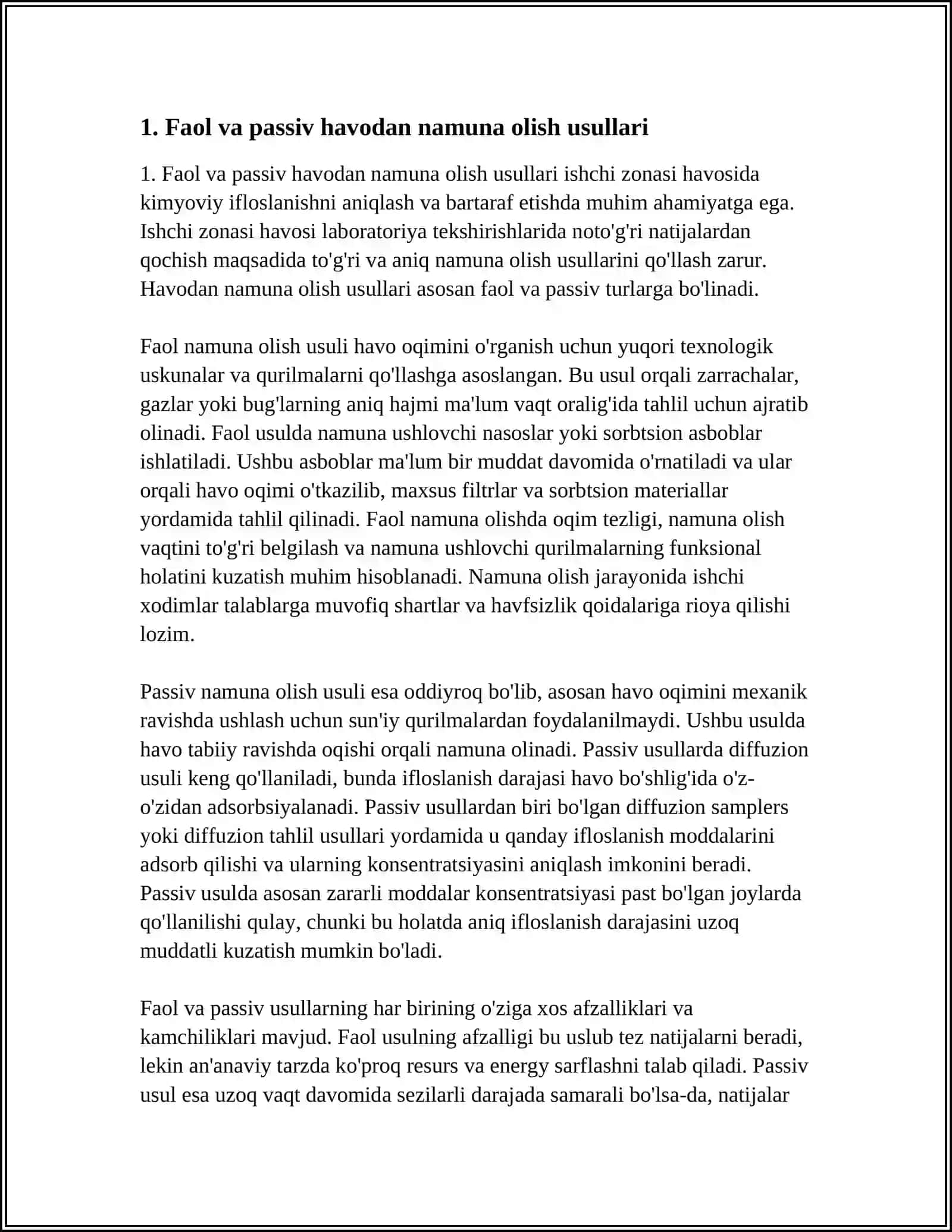 ISHCHI ZONASI HAVOSINING KIMYOVIY IFLOSLANGANLIGINING LABORATORIYA TEKSHIRISHLARI 3