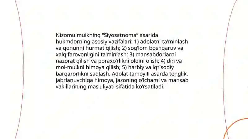 Nizomulmulkning “Siyosatnoma” asari bo‘yicha jamiyat boshqaruviga oid g‘oyalar 3