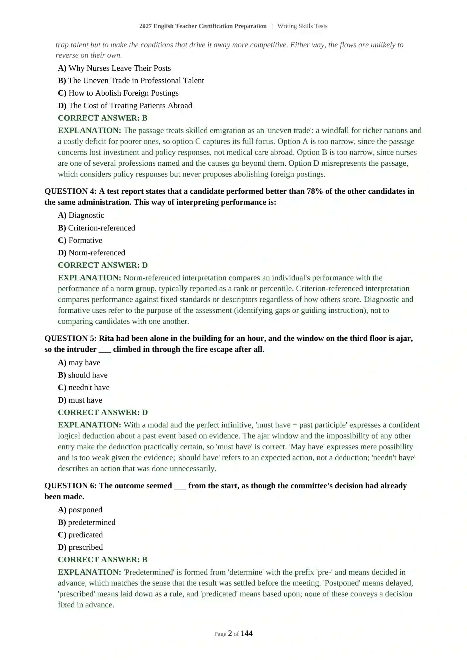 ADVANCED ENGLISH TEACHER CERTIFICATION - WRITING SKILLS TESTS - 2027 CERTIFICATION PREPARATION (600 QUESTIONS) 3