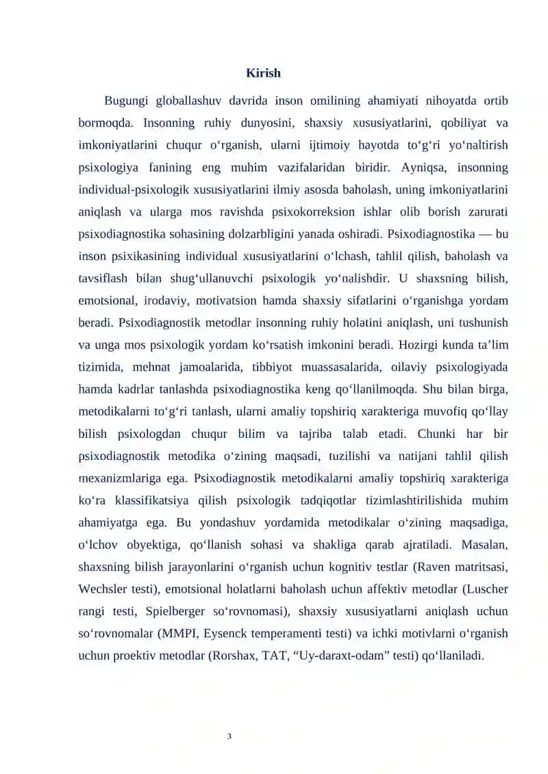 AMALIY TOPSHIRIQ XAREKTERIGA KO’RA PSIXODIAGNOSTIK METODIKALAR KLASSIFIKATSIYASI 3