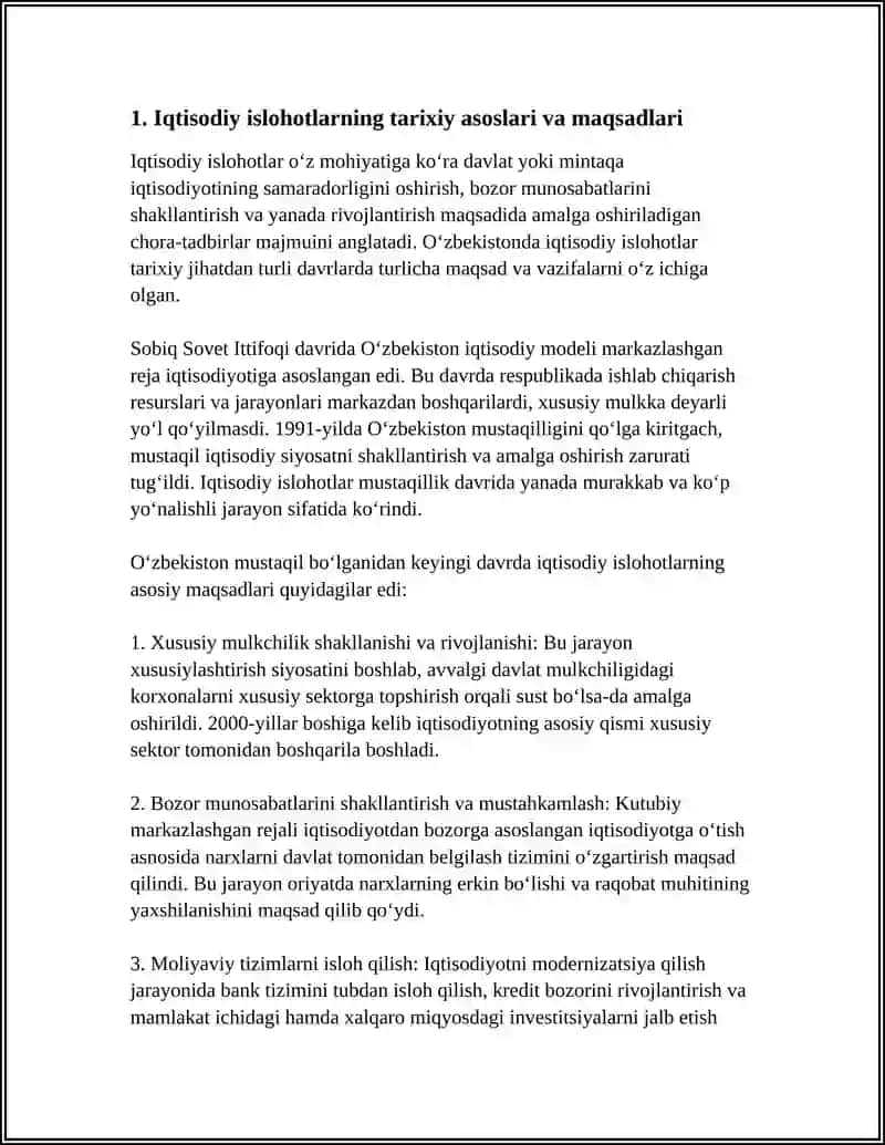 IQTISODIY ISLOHOTLAR, XUSUSIY MULKCHILIKNING SHAKLLANISHI. O'ZBEKISTONDA BOZOR MUNOSABATLARINING RIVOJLANISHI 3