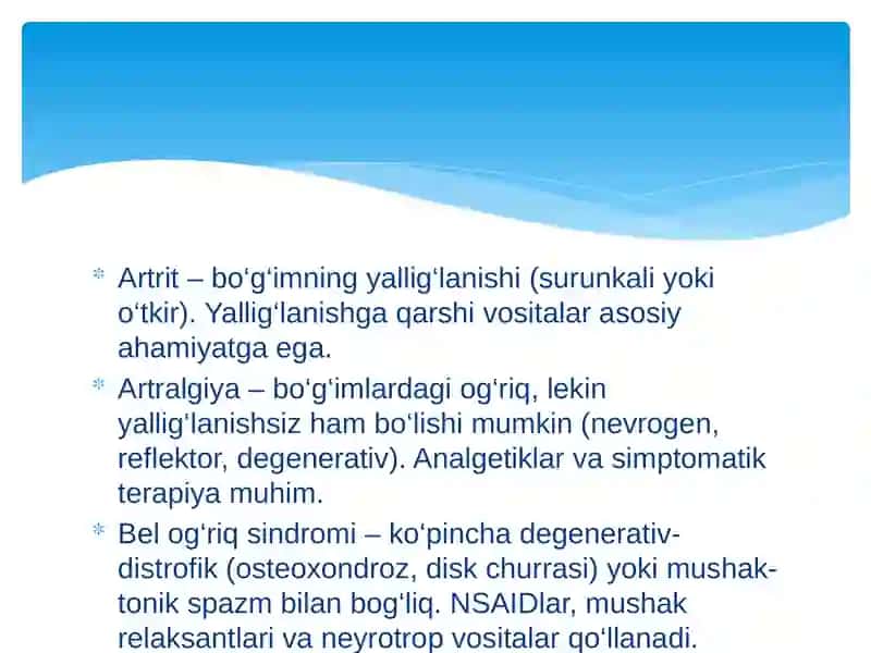 Artrit, artralgiya va belda og‘riq sindromlari dori vositalarini rational qo‘llashga klinik-farmakologik yondoshuv 3