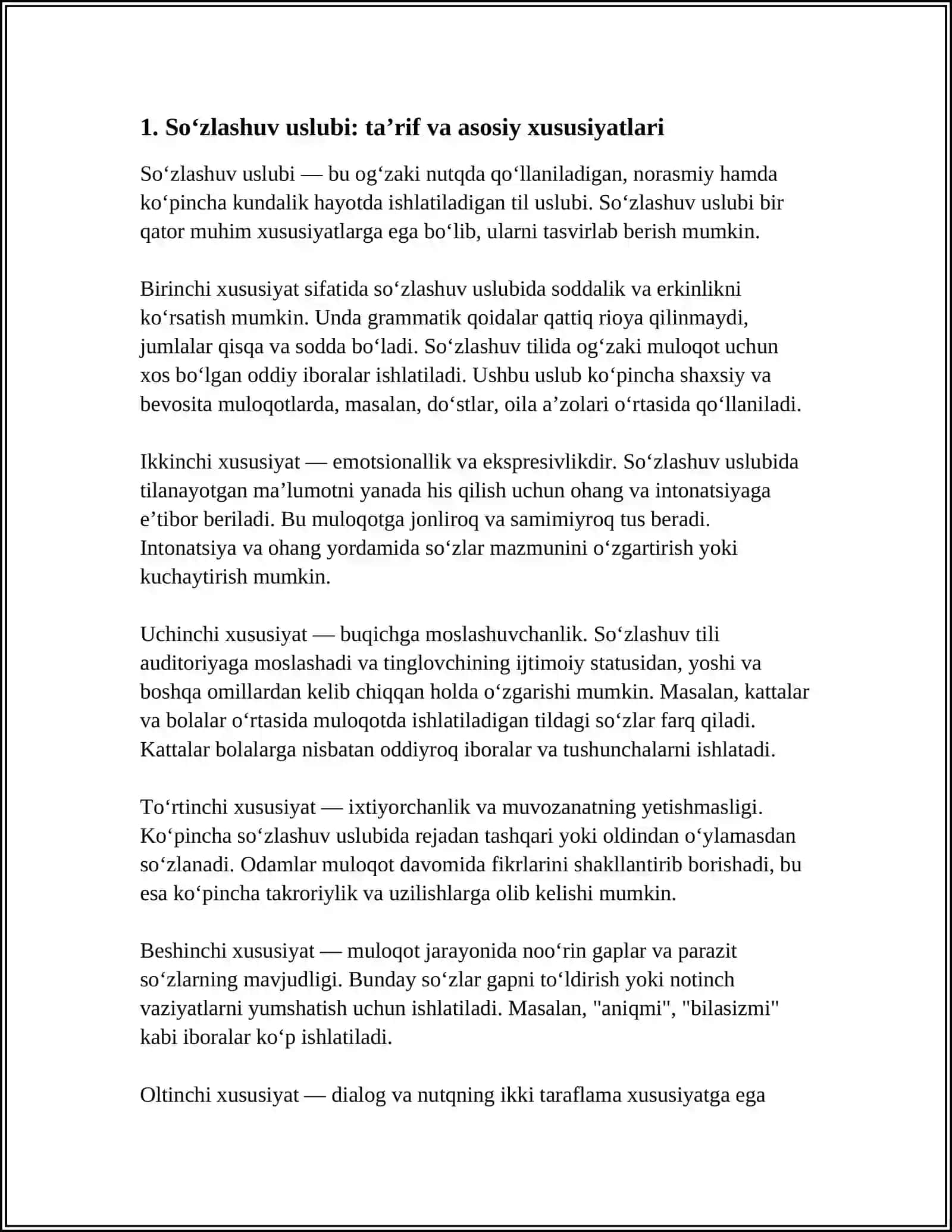 SO‘ZLASHUV USLUBI VA UNING XUSUSIYATLARI. SHEVAGA XOS SO‘ZLAR 3