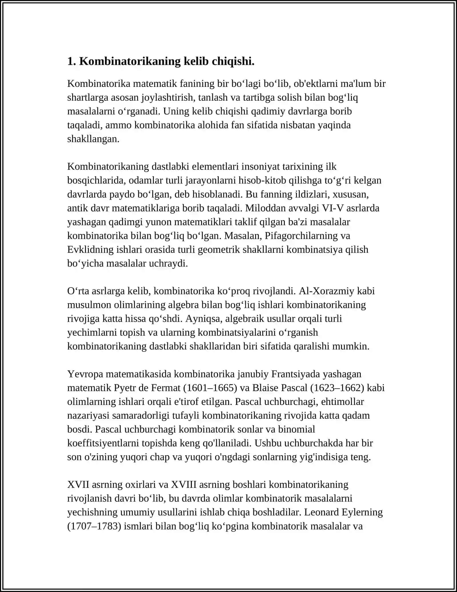 MUSTAQIL ISH Mavzu: KOMBINATORIKA FANI RIVOJLANISH TARIXI 3
