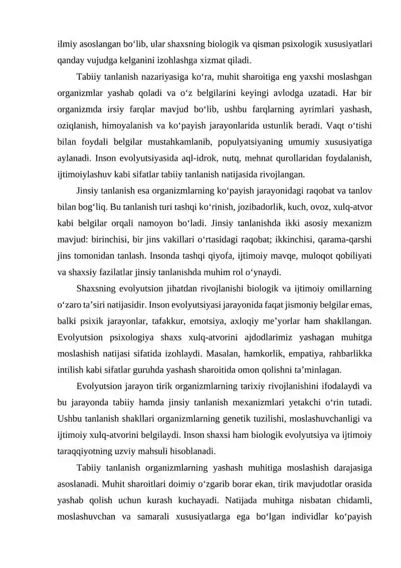 TABIIY VA JINSIY TANLANISH NAZARIYALARI. SHAXSNI EVOLYUTSION JIHATDAN RIVOJLANISHI 3