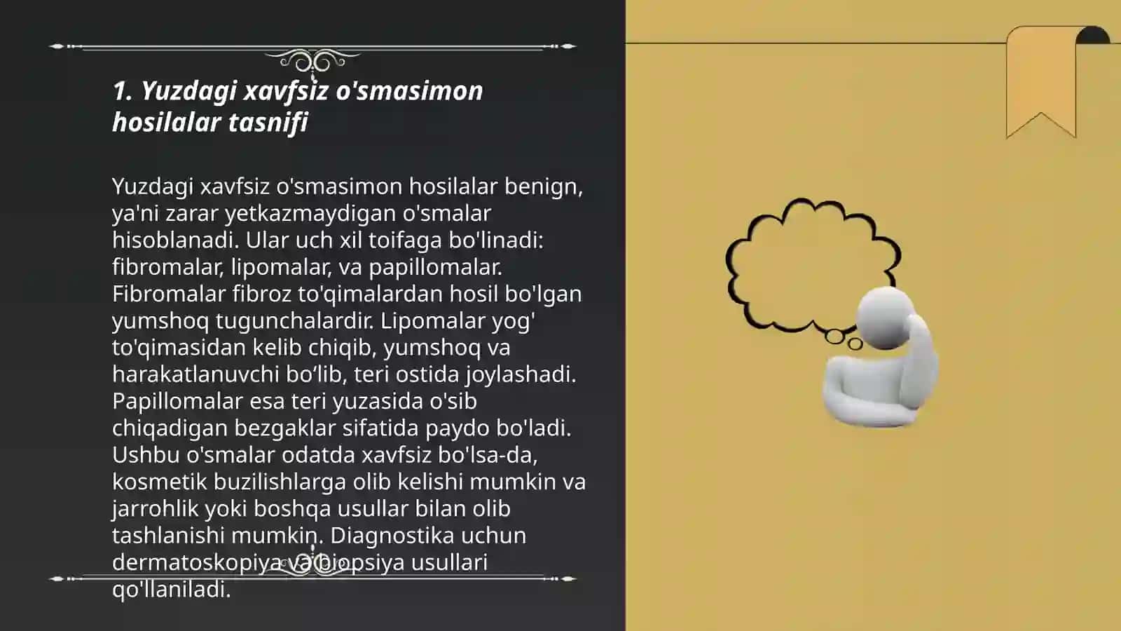 Yuz jagʻ sohasini xavfsiz oʻsmasimon hosilalari va oʻsmalari. Tasnifi, klinikasi, tashxisi va davolash 3