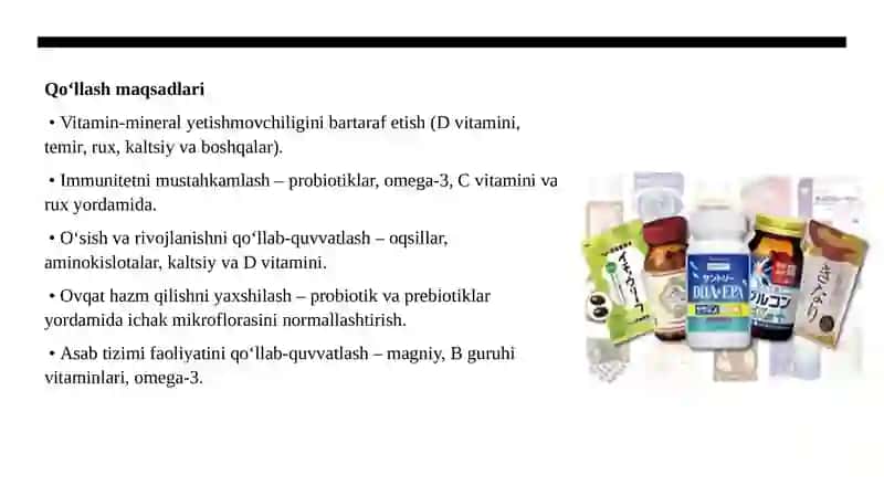 Bolalar ovqatlanishida biologik faol qo’shimchalarni qo’llash 3