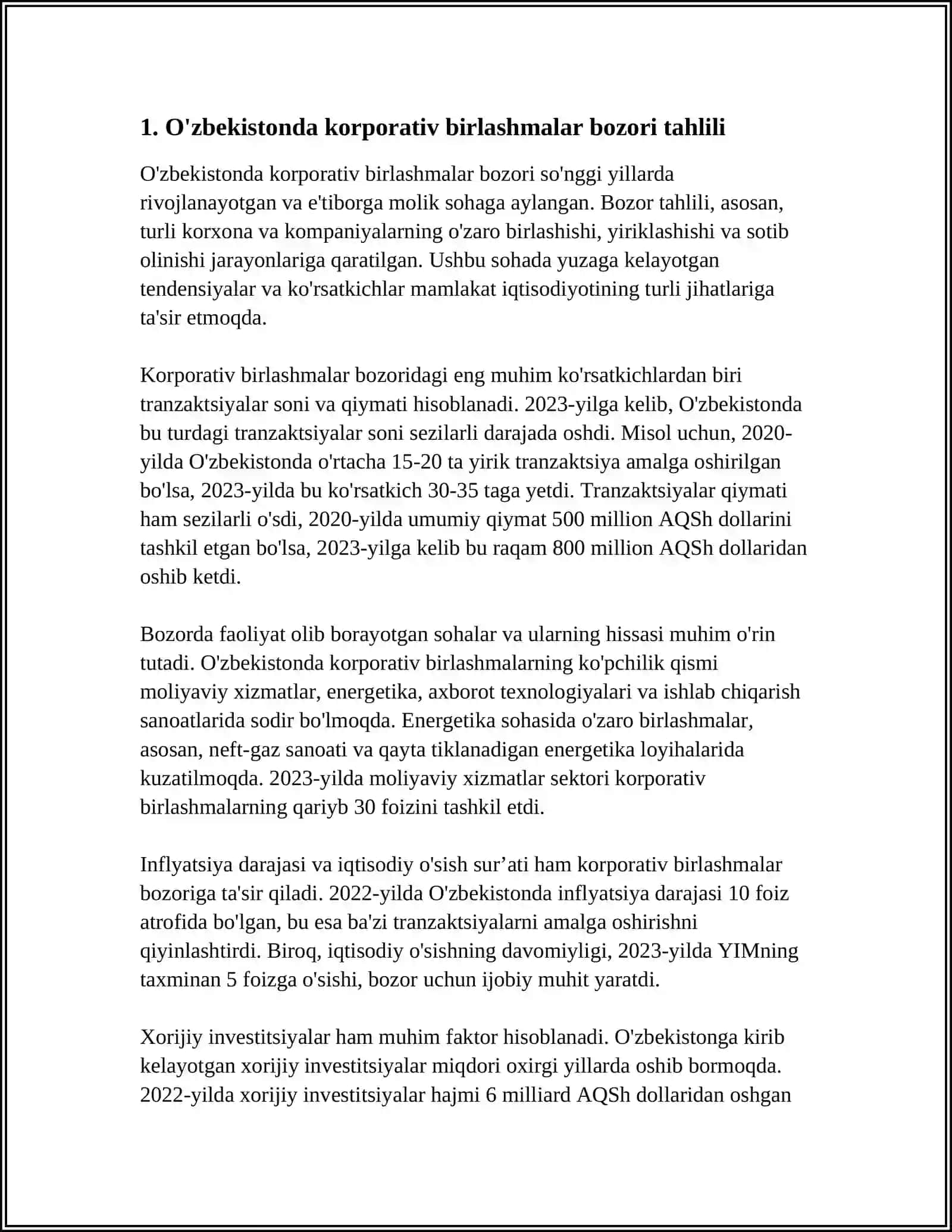 O'ZBEKISTONDA KORPORATIV BIRLASHISHLAR VA QO’SHIB OLISHLAR TAHLILI VA ISTIQBOLLARI 3