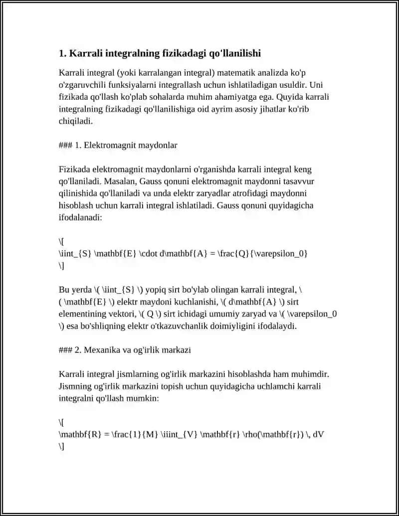 KARRALI INTEGRALLARNING FIZIKADAGI TADBIQLARI 3