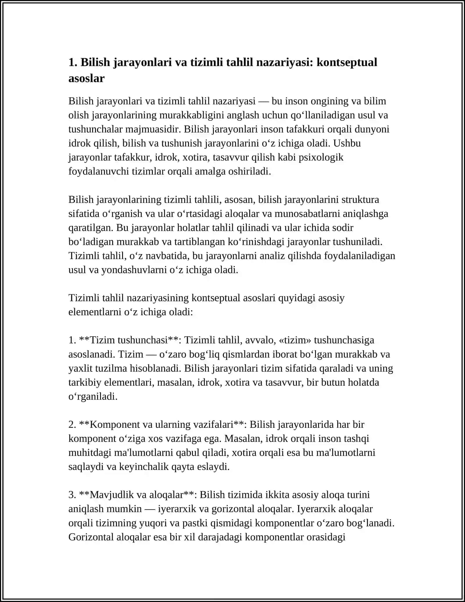 BILISH JARAYONLARI VA TIZIMLI TAHLIL NAZARIYASI 3