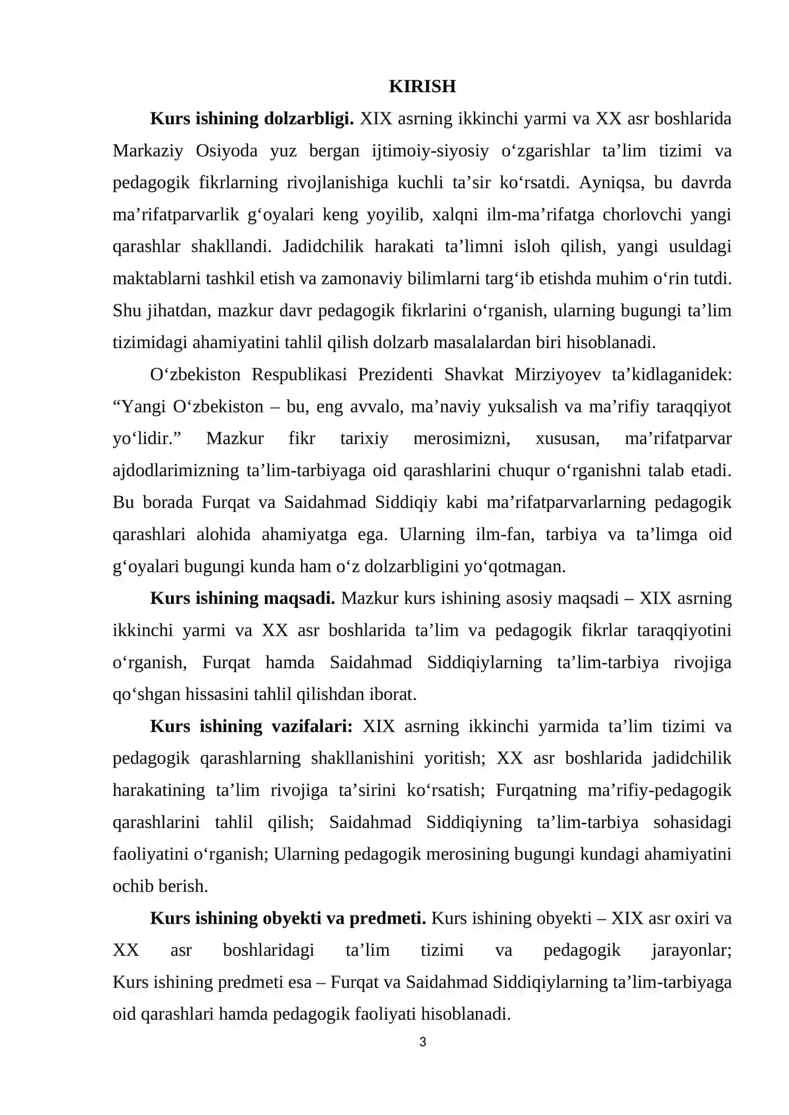 XIX asrning ikkinchi yarmi va XX asr boshlarida ta’lim va pedagogik fikrlar. Furqat va Saidahmad Siddiqiylarning ta’lim-tarbiya taraqqiyotidagi o‘rni 3