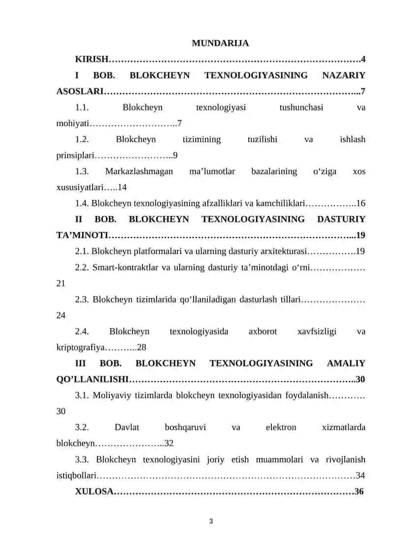 BLOKCHEYN TEXNOLOGIYASI VA UNING DASTURIY TA'MINOTI 3
