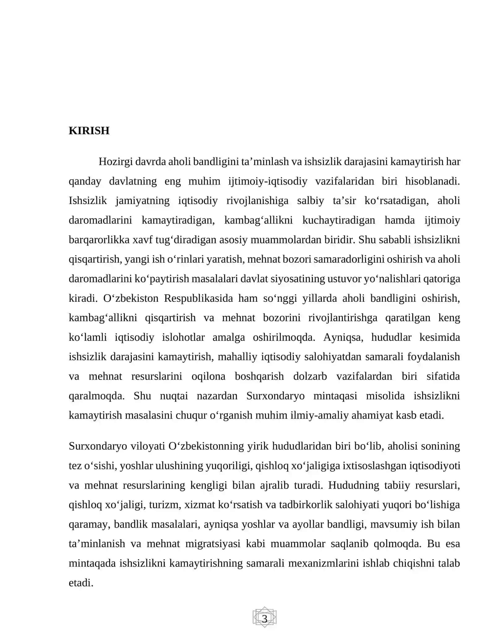 Surxondaryo mintaqasida ishsizlikni kamaytirish va uning samaradorligini oshirish 3