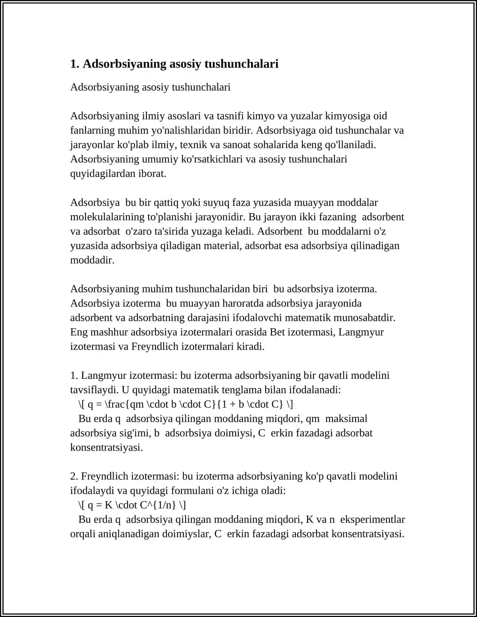 IKKI SUYUQLIK CHEGARASIDA BOʻLADIGAN ADSORBSIYA 3