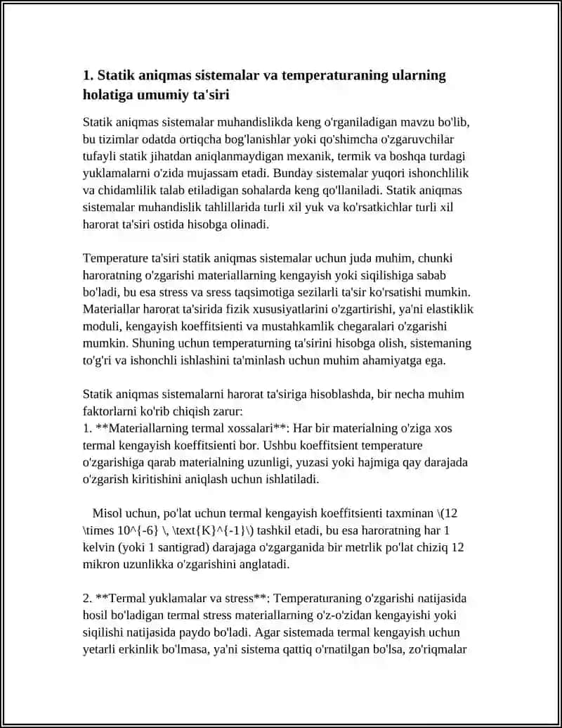 STATIK ANIQMAS SISTEMALARNI TEMPERATURA TA’SIRIGA HISOBLASH 3