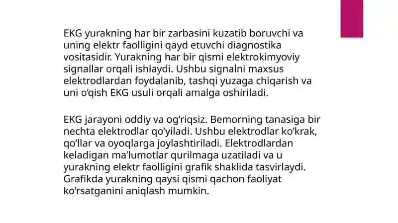 Komyuter tizimlarining Elektrokardiografiya (EKG) olish uchun ishlatilishi 3