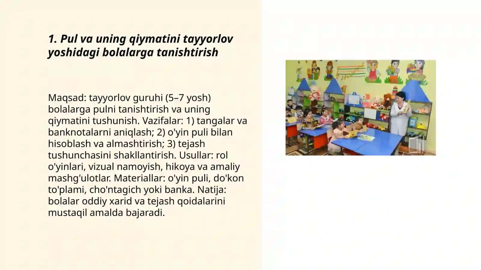 Pul va uning qiymatini tayyorlov yoshidagi bolalarga tanishtirish 3
