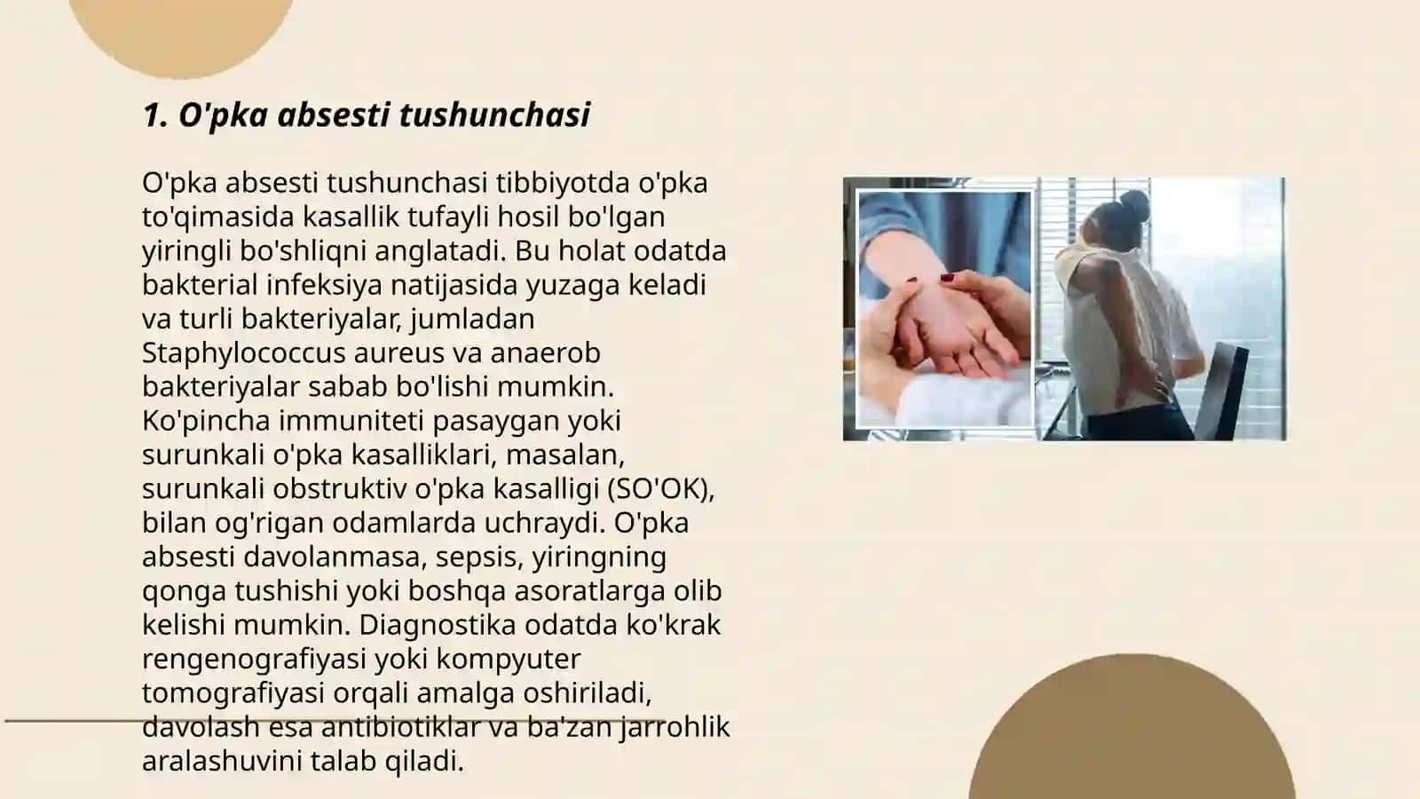 O’pka absesti.Klinik simptomlari,tekshirish usullari 3