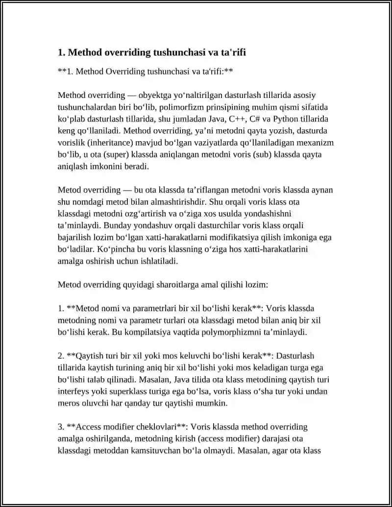 METHOD OVERRIDING NIMA VA NEGA POLIMORFIZMDA ASOSIY ROL O‘YNAYDI? 3