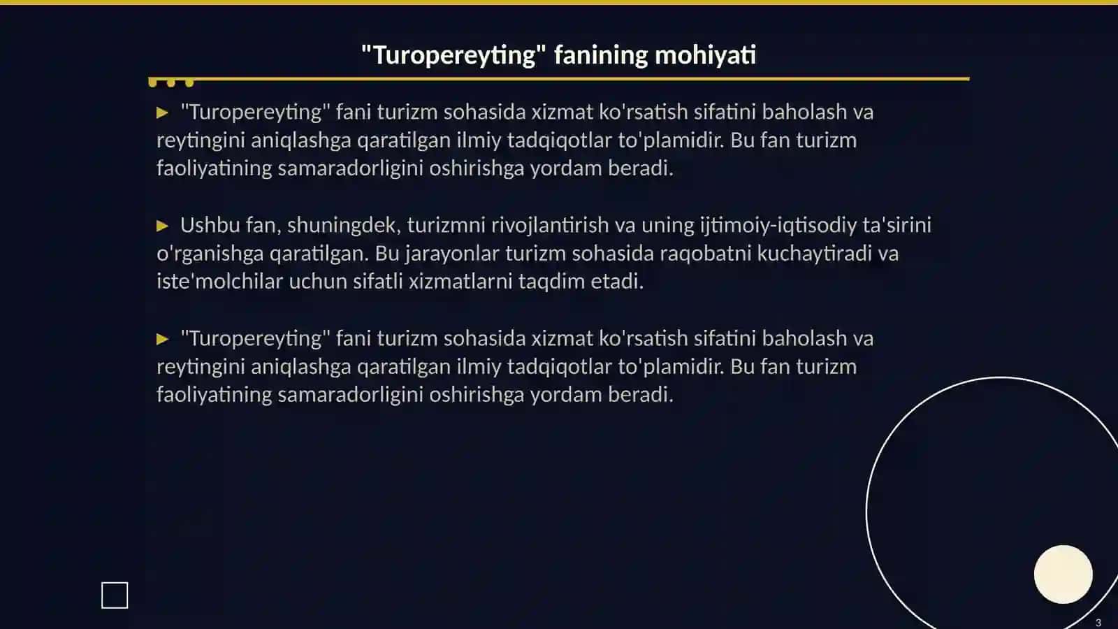 "Turopereyting" fanining maqsadi va vazifalari 3