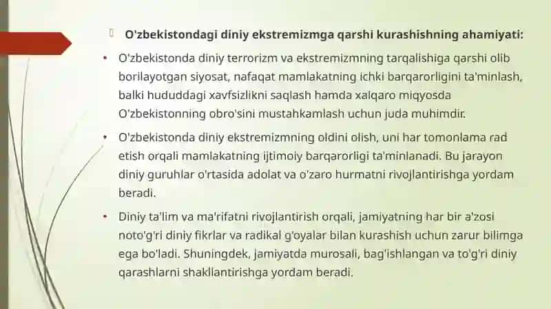 O'zbekistonda diniy terrorizmga qarshi «Jaholatga qarshi ma'rifat» g'oyasining ahamiyati, geosiyosiy jarayonlarda diniy omilning aks etishi 3