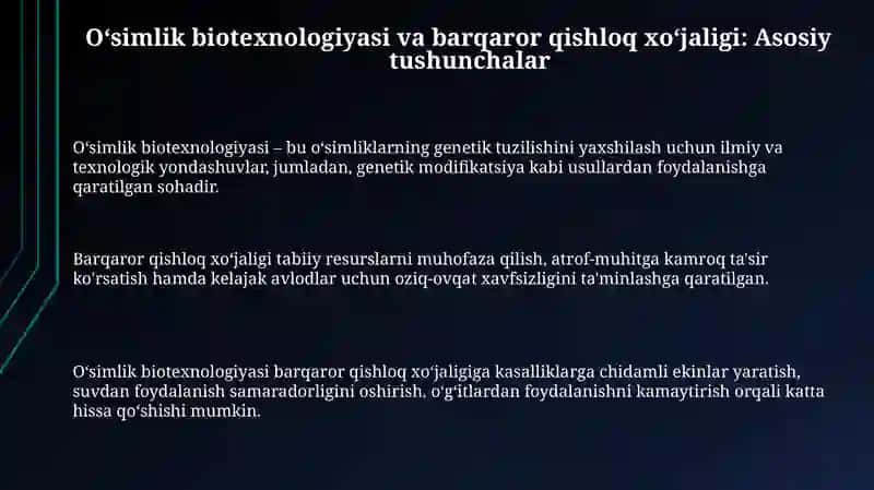 Oʻsimliklar biotexnologiyasi va barqaror qishloq xoʻjaligi 3